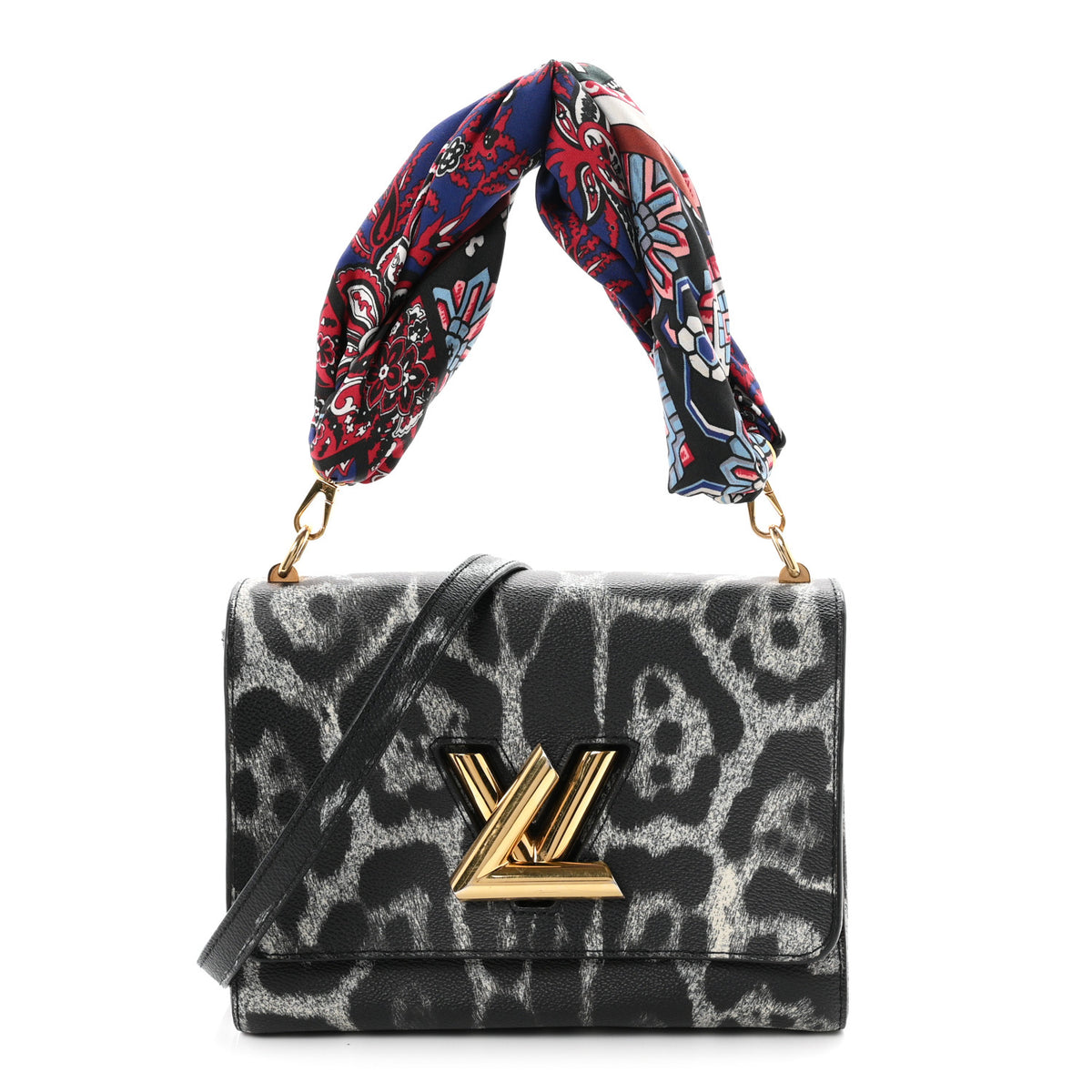 Calfskin Wild Animal Print Scarf Handle Twist Shoulder Bag MM