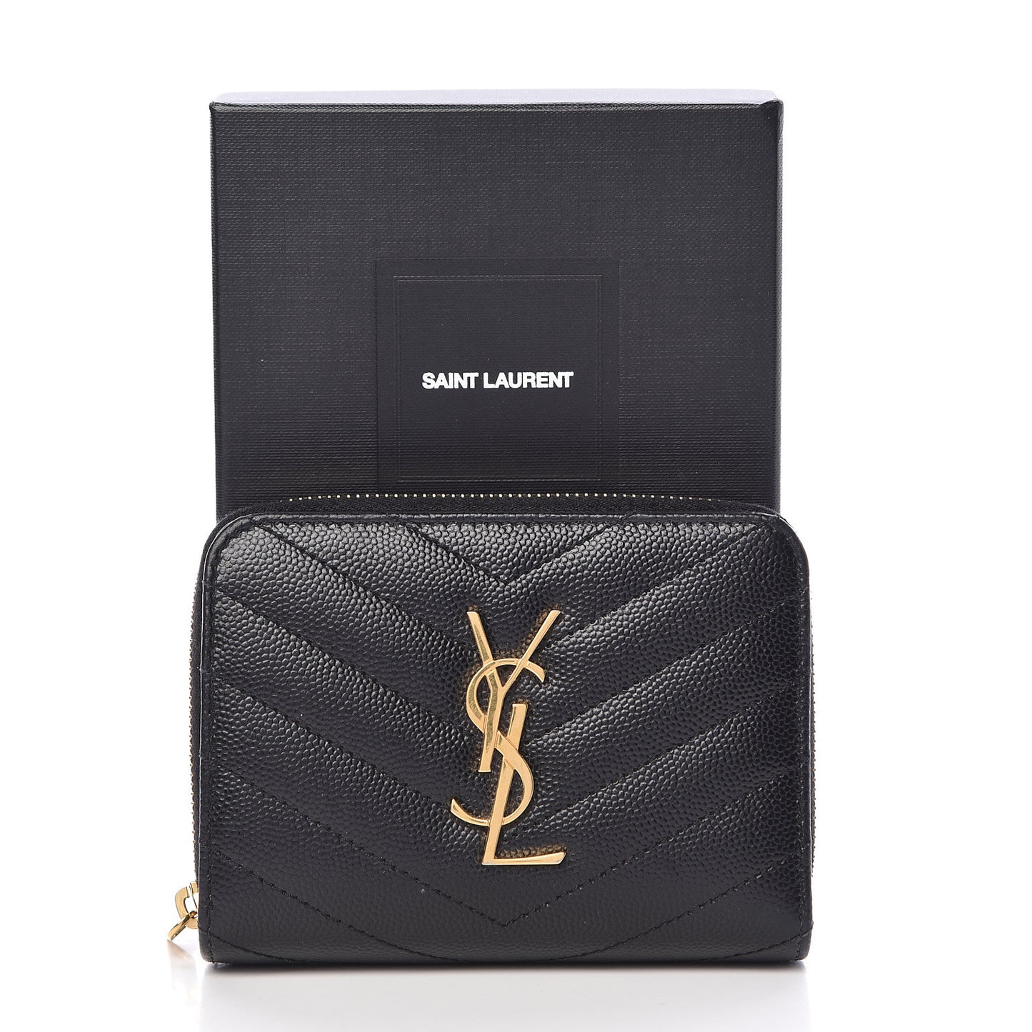 Grain De Poudre Matelasse Chevron Monogram Compact Zip Around Wallet Black