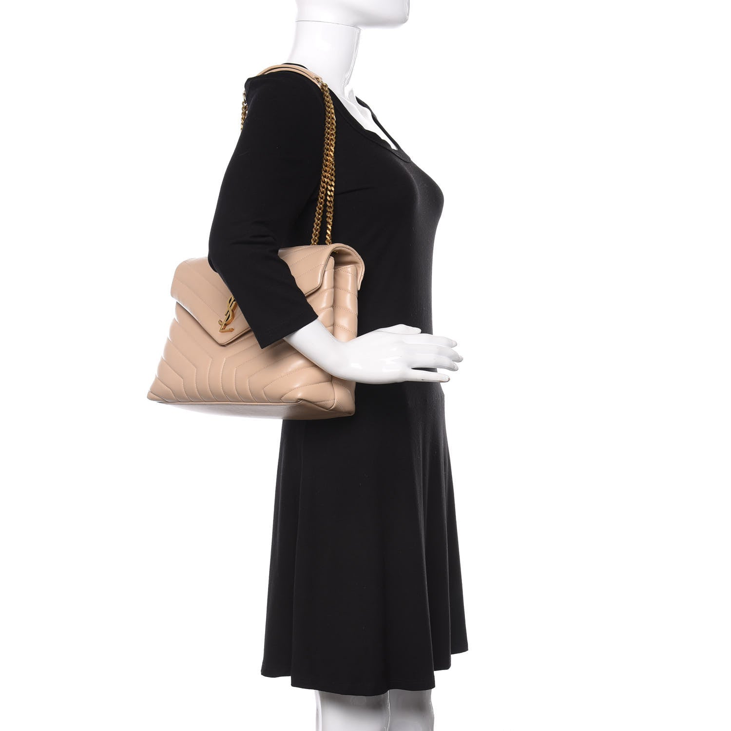 Saint Laurent Calfskin Y Quilted Monogram Medium Loulou Chain Satchel Nude Powder 2 of 10