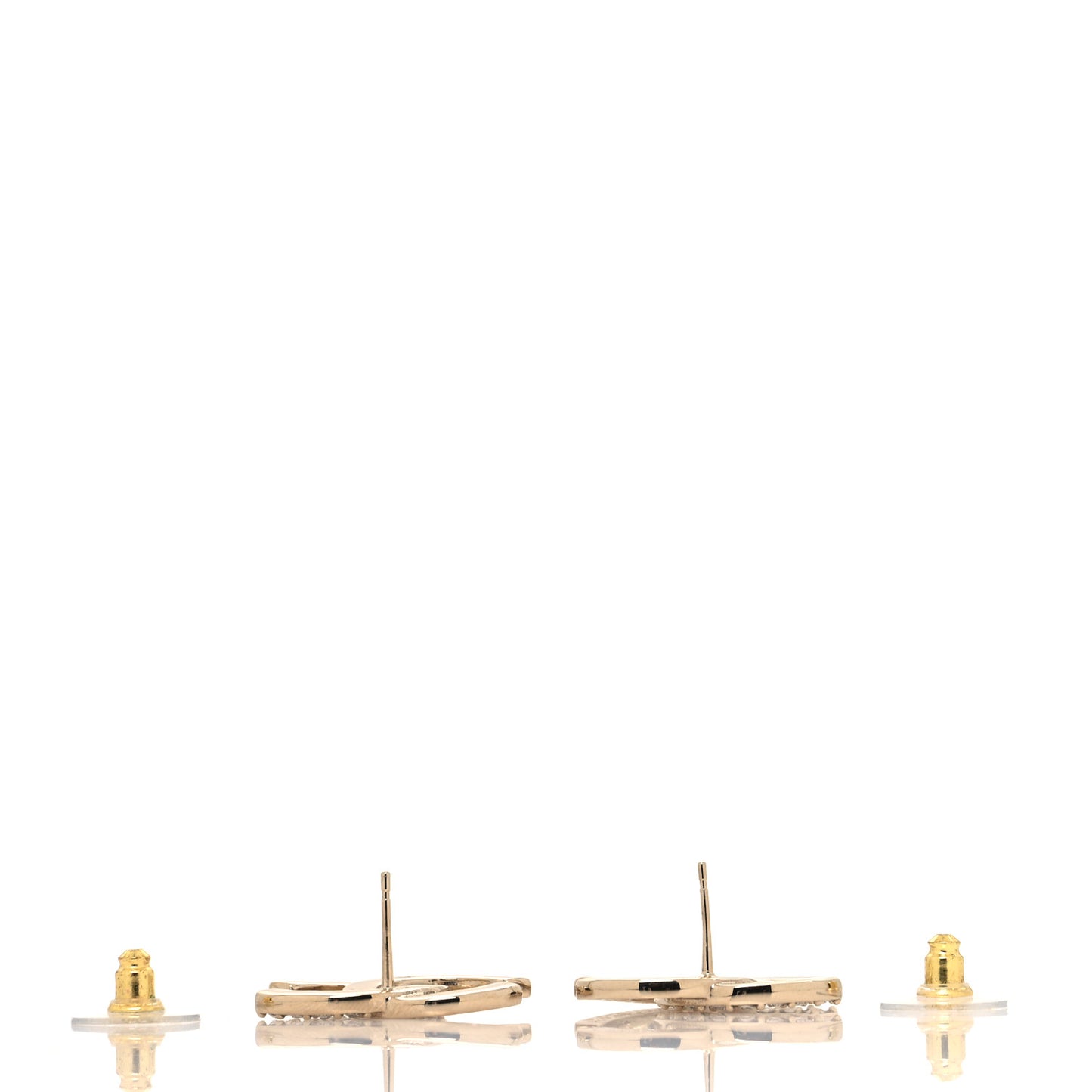 Textured Metal Crystal CC Earrings Gold