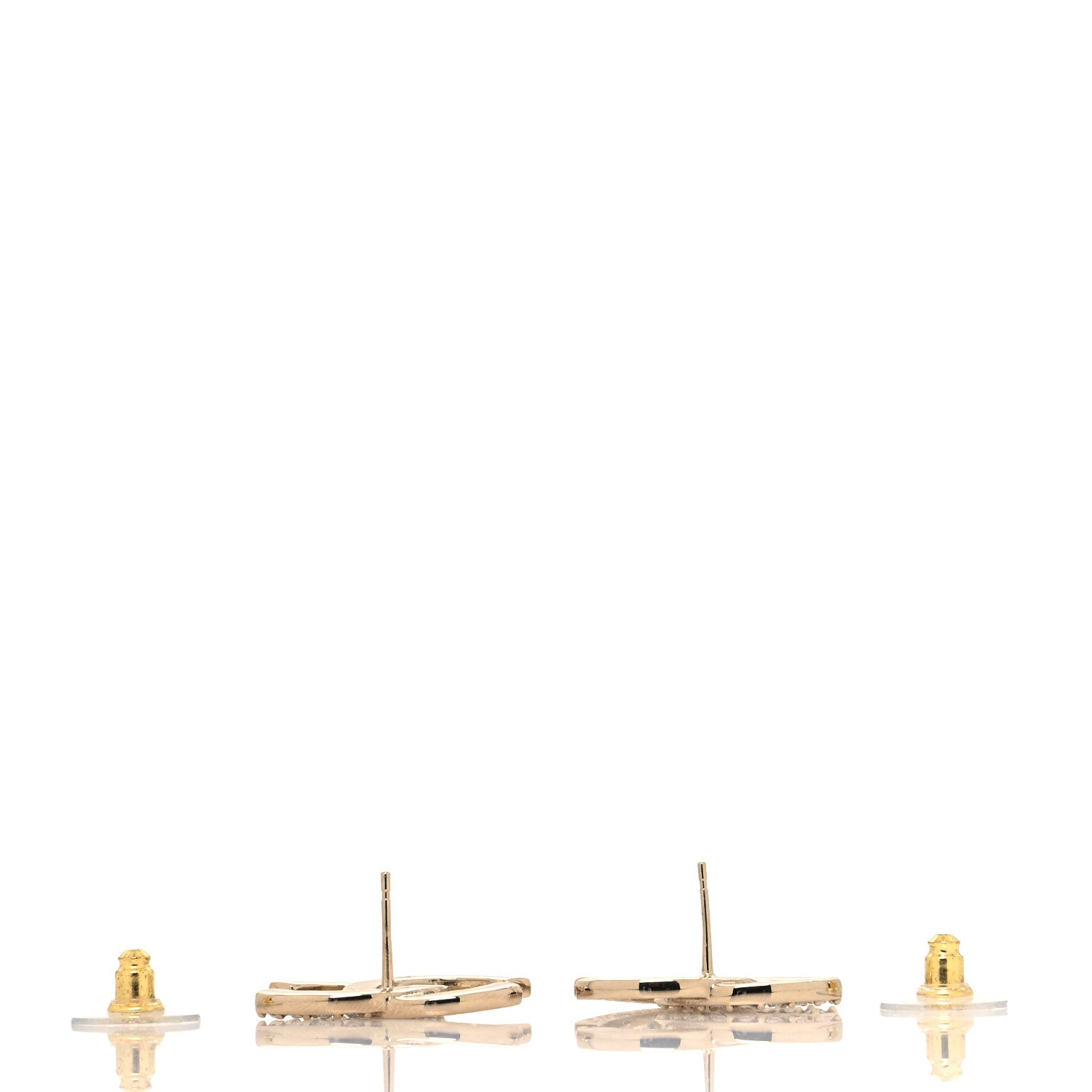 Chanel Textured Metal Crystal CC Earrings Gold 3 of 4