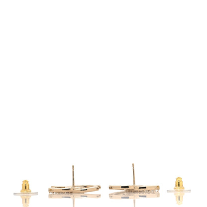 Chanel Textured Metal Crystal CC Earrings Gold 3 of 4