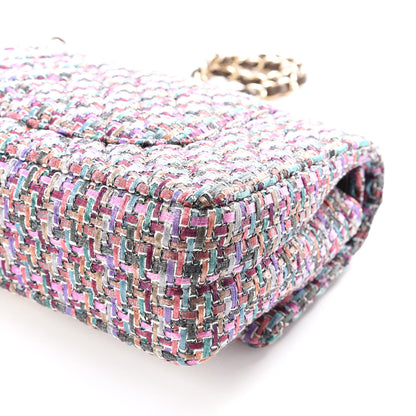 Chanel Tweed Quilted Medium Double Flap Burgundy Lilac Multicolor 8 of 11