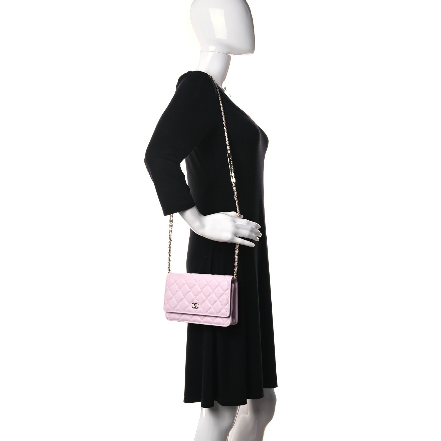 Chanel Caviar Quilted Tiny CC Wallet On Chain WOC Light Pink 2 of 12