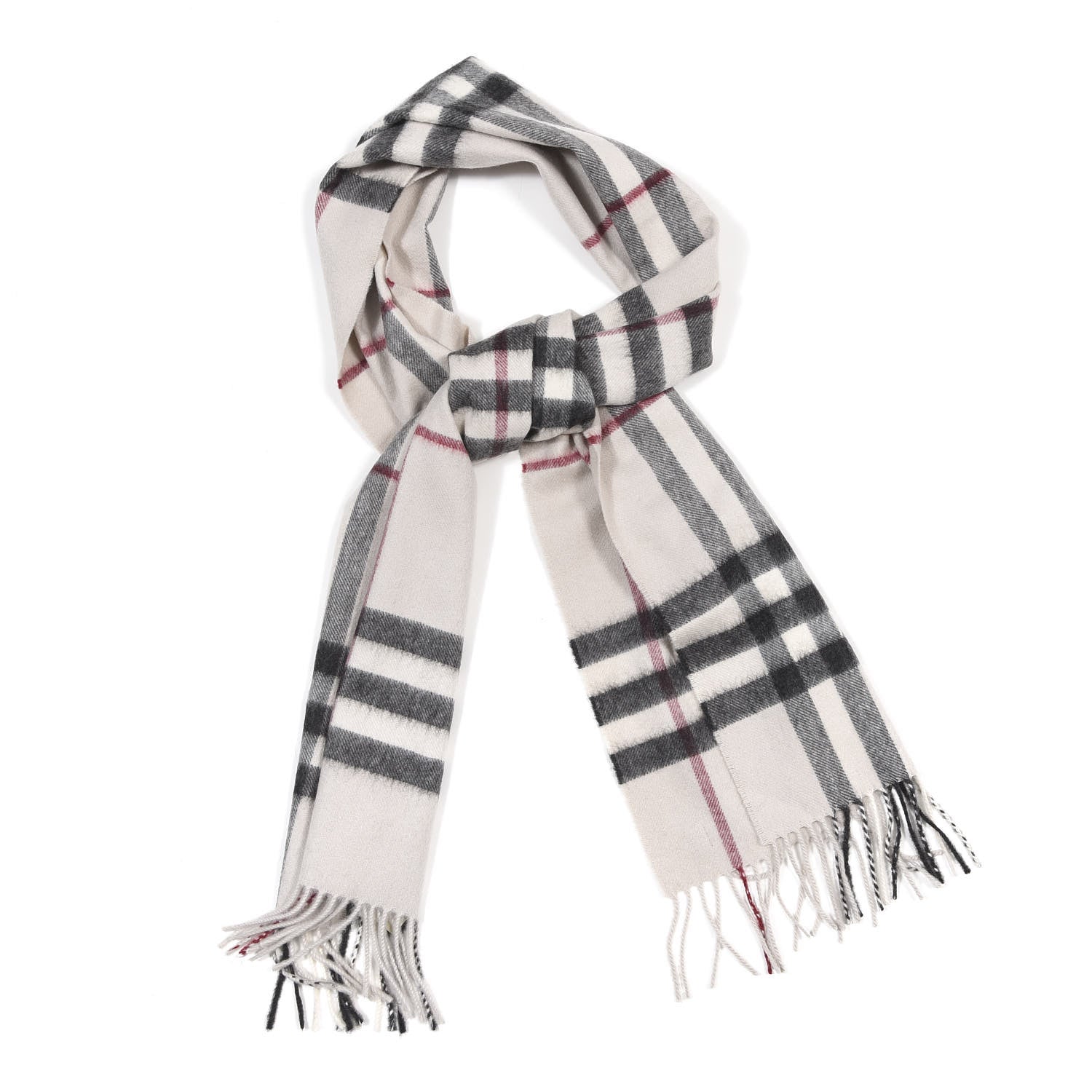 Burberry Cashmere Giant Check Fringe Scarf Stone 1 of 4
