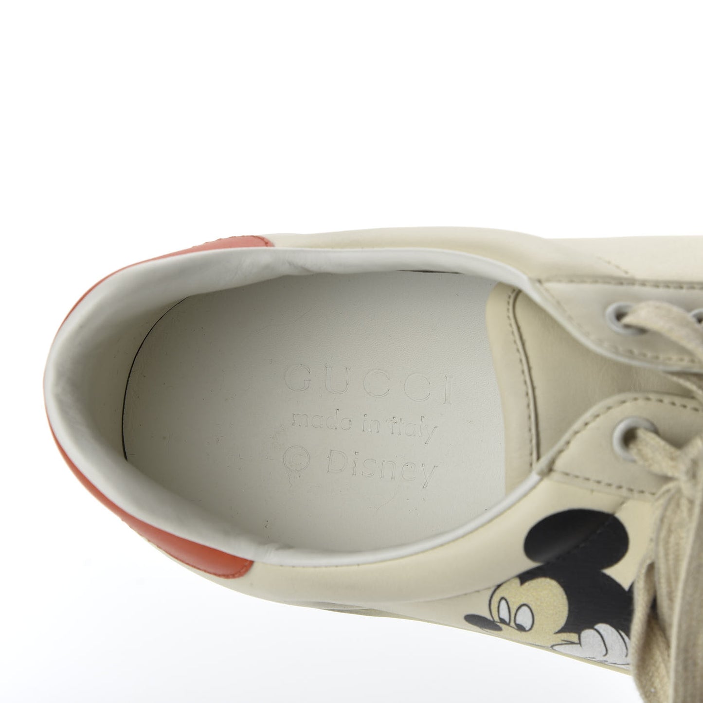 X DISNEY Miro Soft Calfskin Mickey Mouse Print Mens Ace Sneakers 8 Ivory Deep Orange