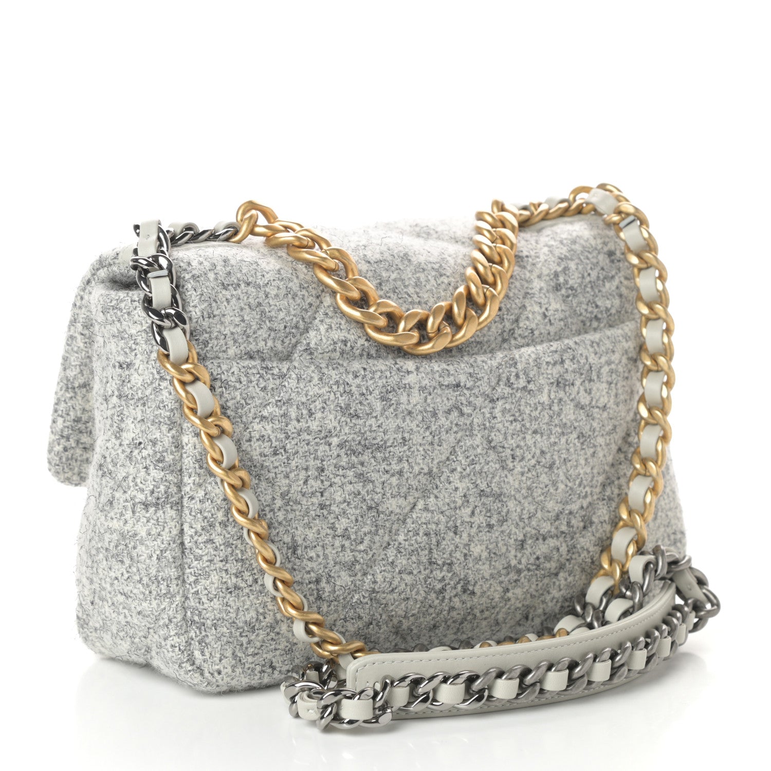 Chanel Tweed Quilted Medium Chanel 19 Flap Grey Ecru 3 of 11