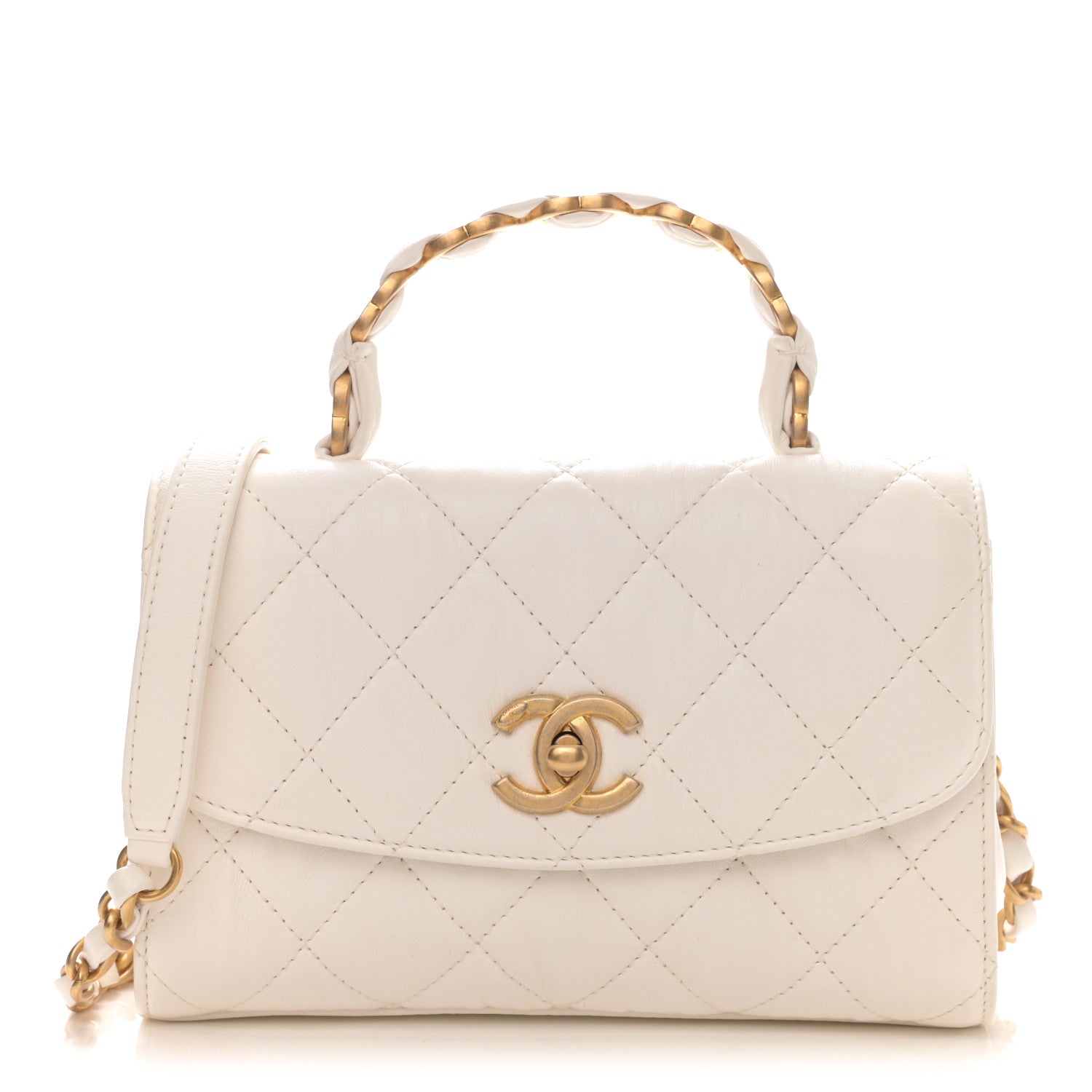 Chanel Crumpled Lambskin Quilted Mini CC Links Top Handle Flap White 1 of 9