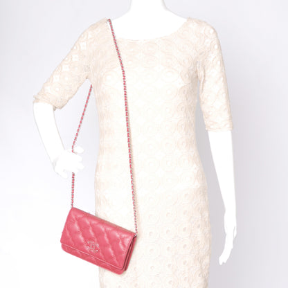 Chanel Calfskin Hamptons Wallet on Chain WOC Red 2 of 9
