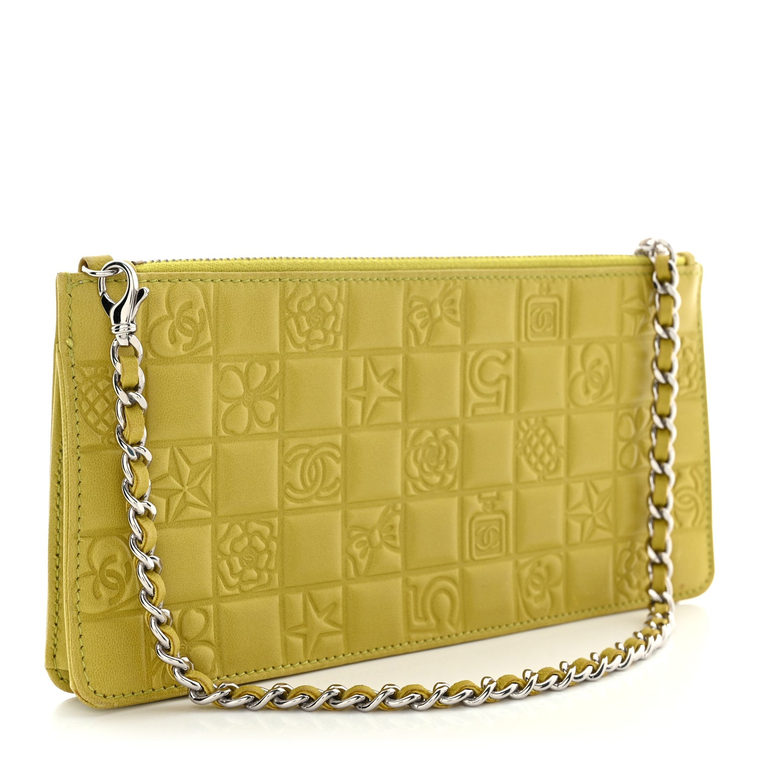 Chanel Lambskin Precious Symbols Pochette Chartreuse 3 of 13