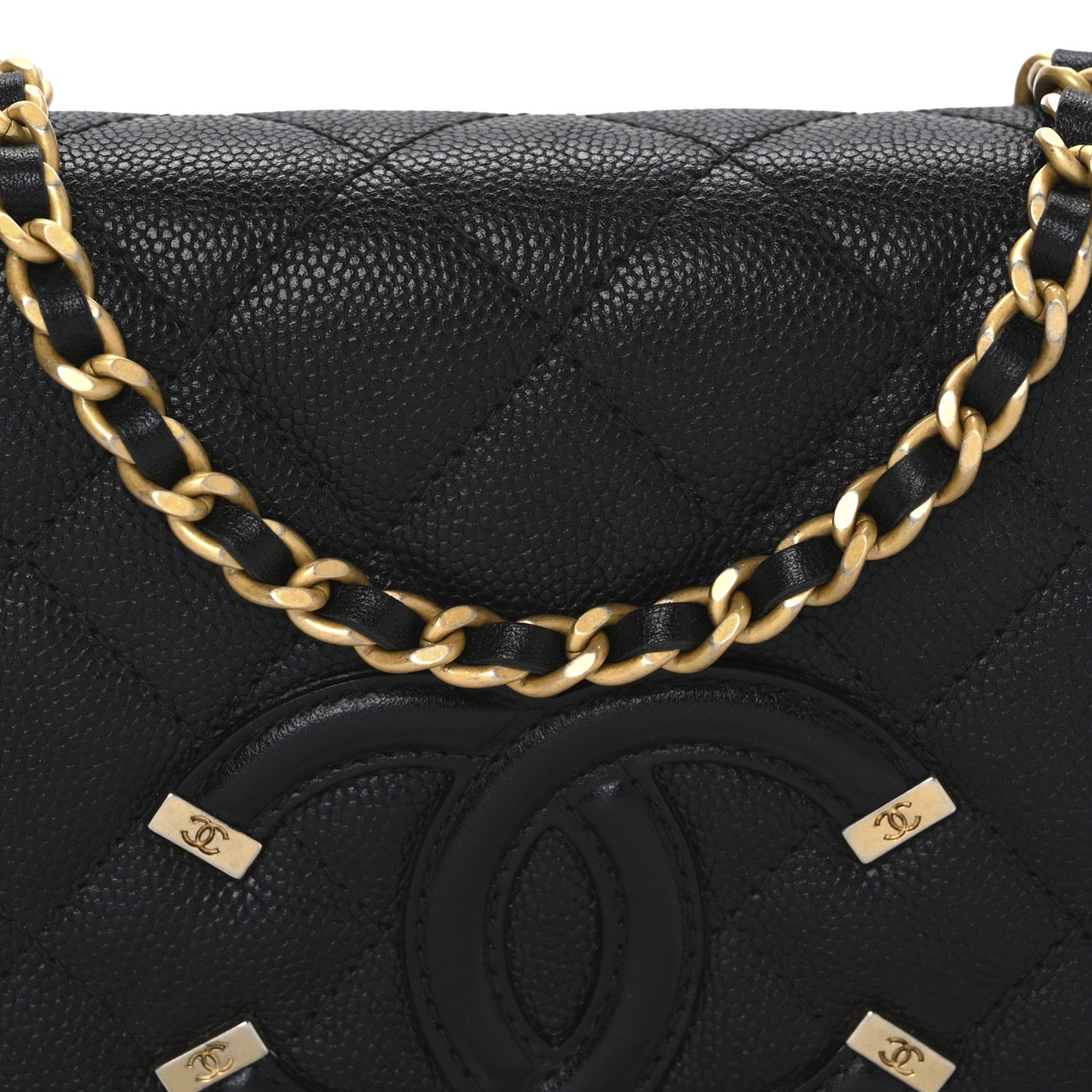 Caviar Quilted CC Filigree Wallet On Chain WOC Black