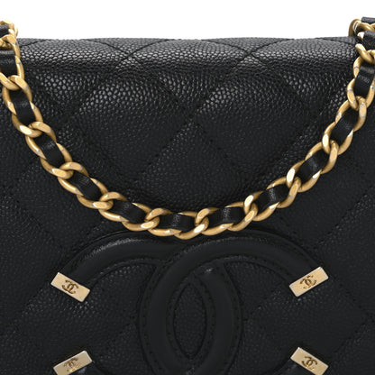 Chanel Caviar Quilted CC Filigree Wallet On Chain WOC Black 9 of 12