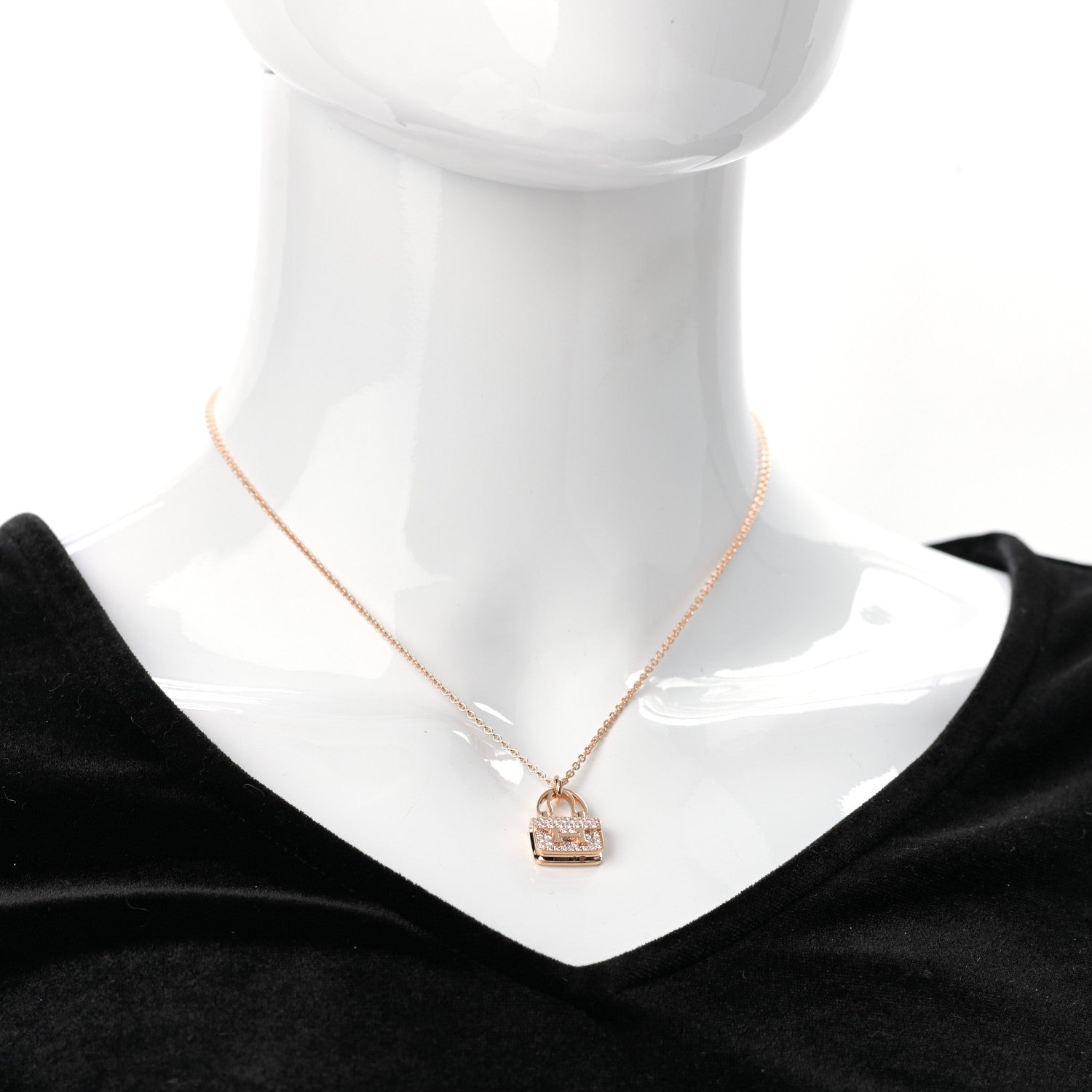 Hermes 18K Rose Gold Diamond Constance Amulettes Pendant Necklace 2 of 6