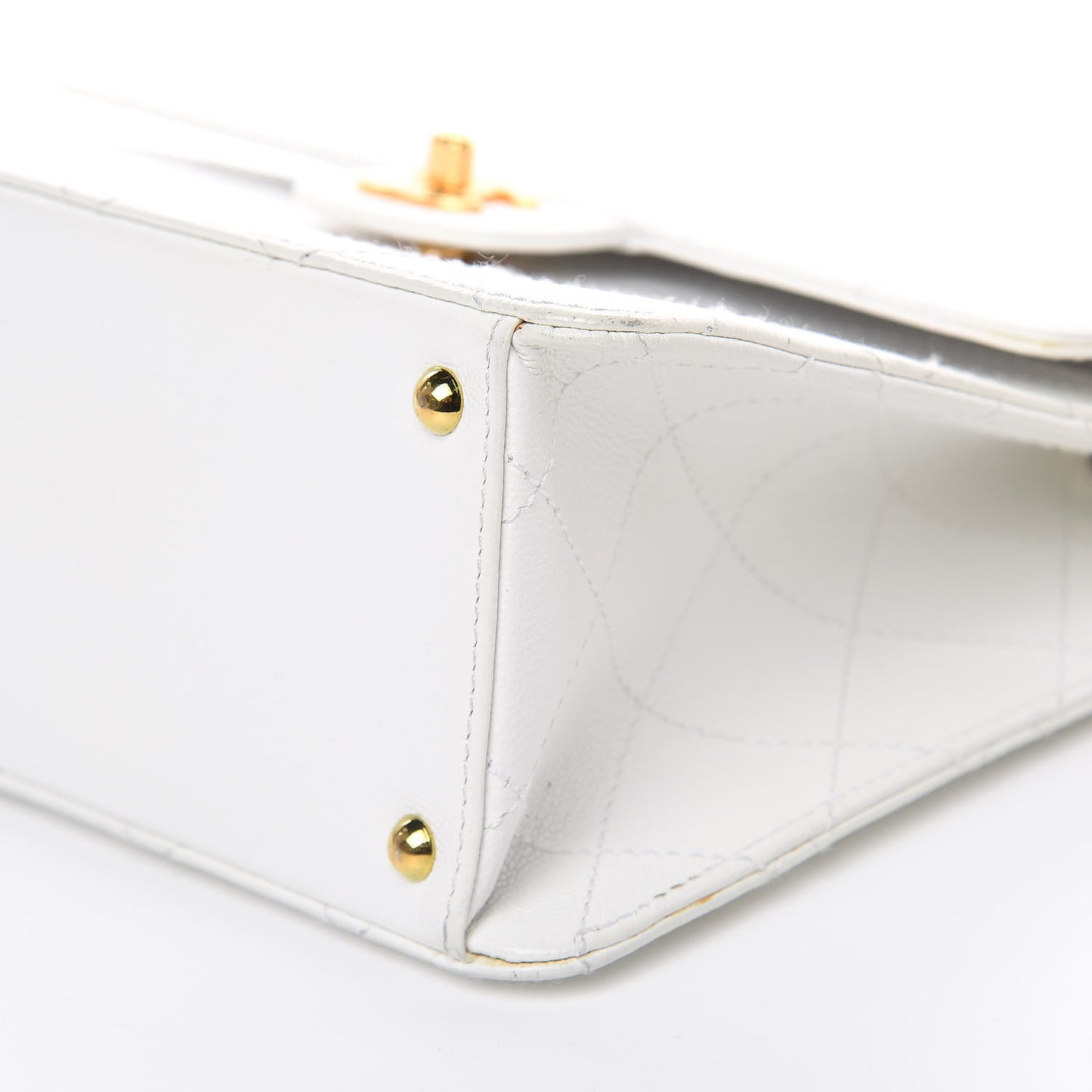 Caviar Stitched Flap Shoulder Bag White