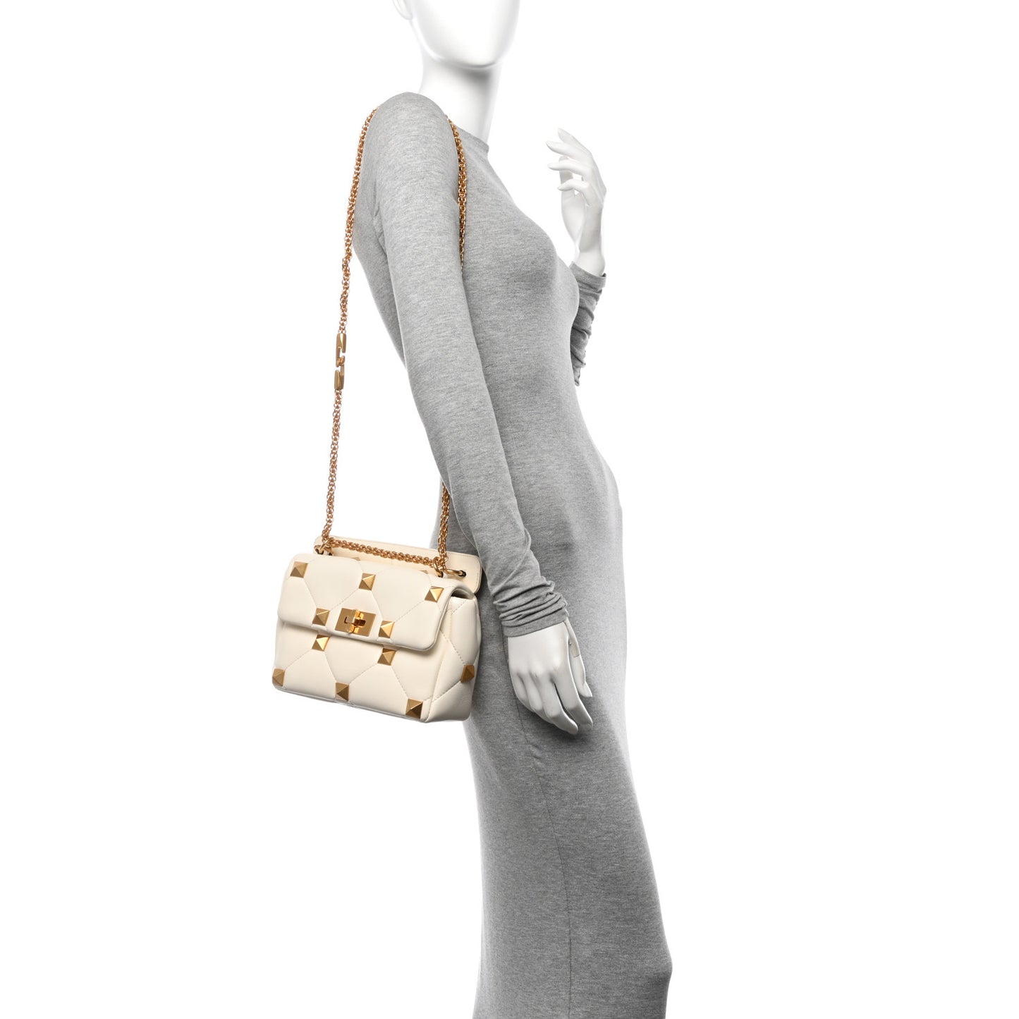 Nappa Medium Roman Stud Shoulder Bag Ivory