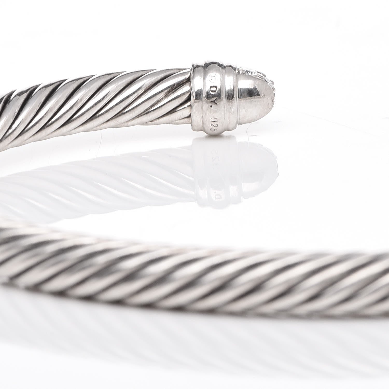 David Yurman Sterling Silver Pave Diamond 5mm Cable Classics Bracelet 4 of 4