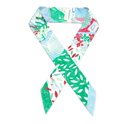 Hermes Silk Chacun Fait Son Nid Twilly Ciel Vert Rouge 1 of 6