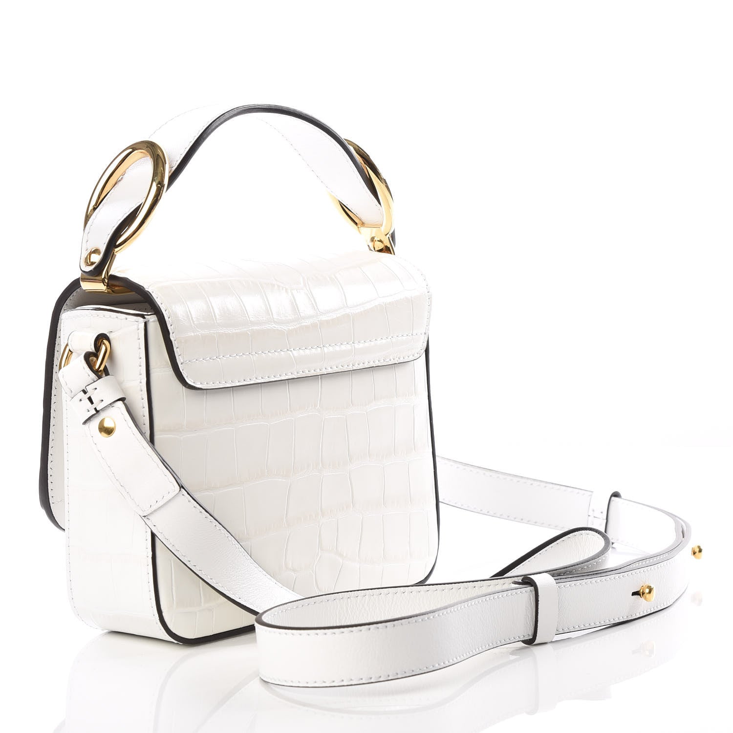 Chloe Calfskin Crocodile Embossed Mini C Double Carry Brilliant White 2 of 8