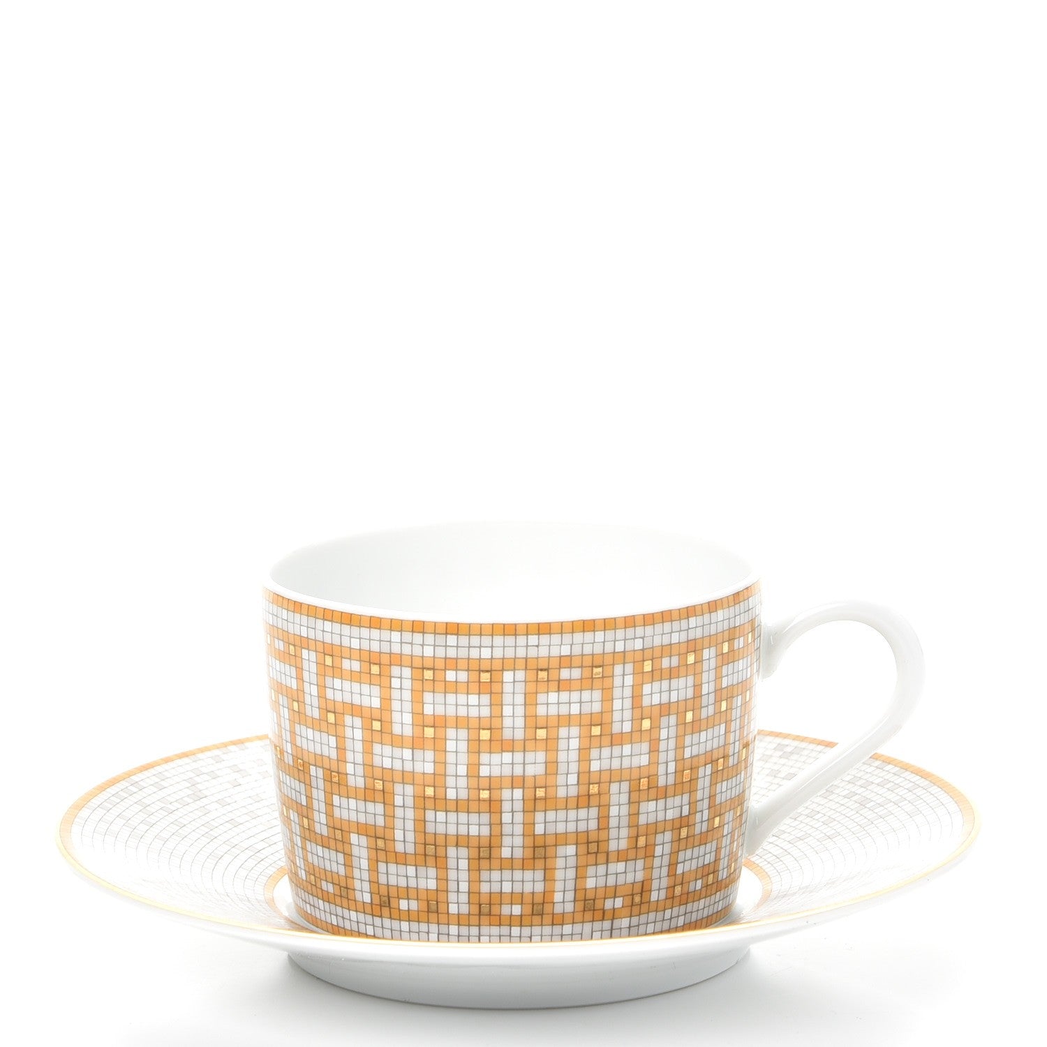 Hermes Porcelain Mosaique Au 24 Gold Tea Cup And Saucer Set Of 2 3 of 13