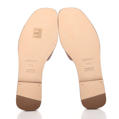 Hermes Box Calfskin Oran Sandals 37.5 Gold 6 of 11