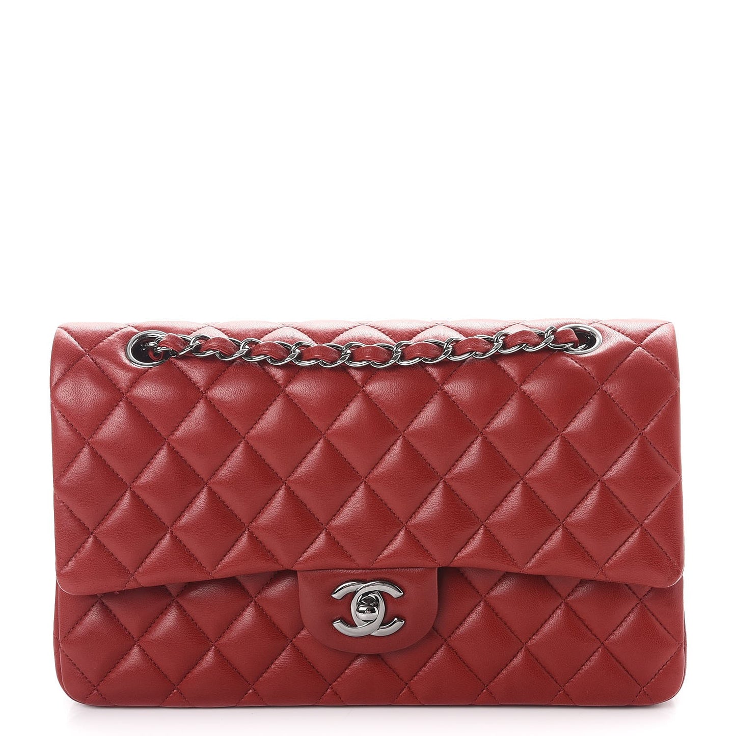 Lambskin Quilted Medium Double Flap Red
