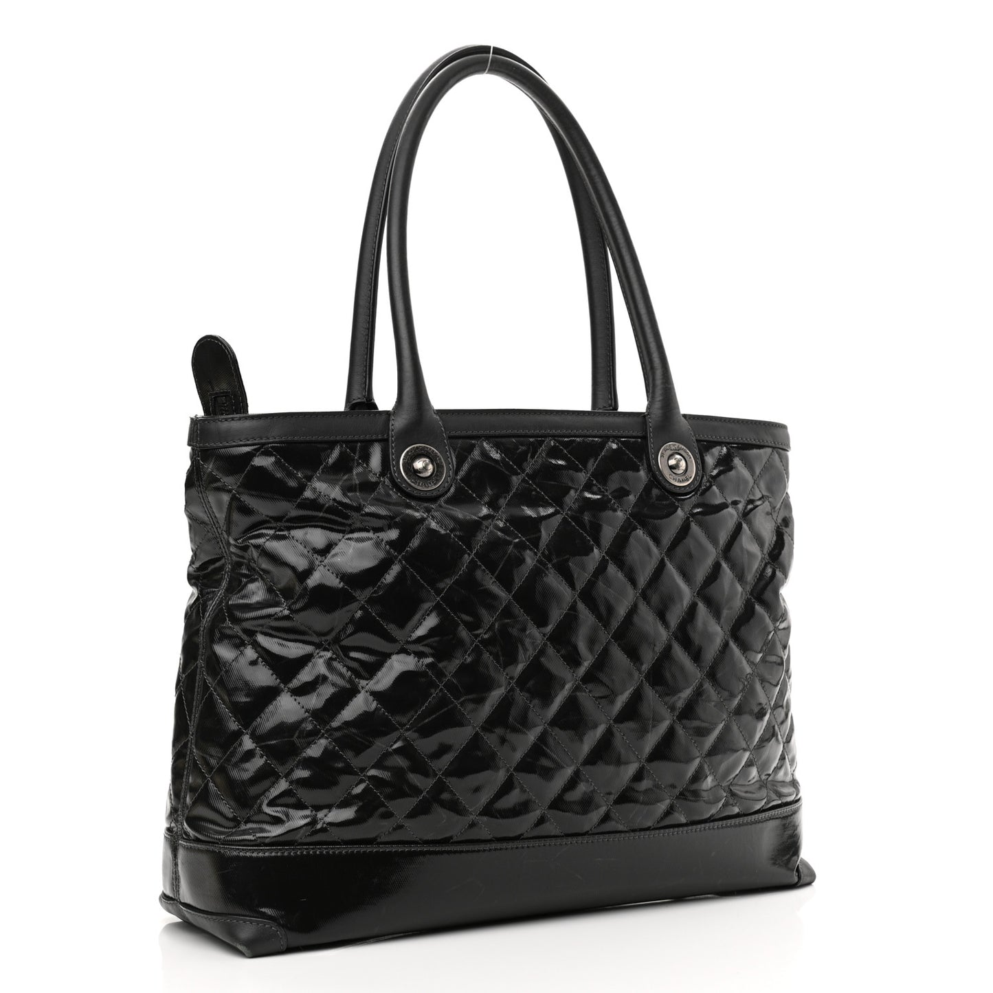 Calfskin Coated Canvas Quilted Tote Black