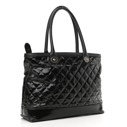Chanel Calfskin Coated Canvas Quilted Tote Black 2 of 14