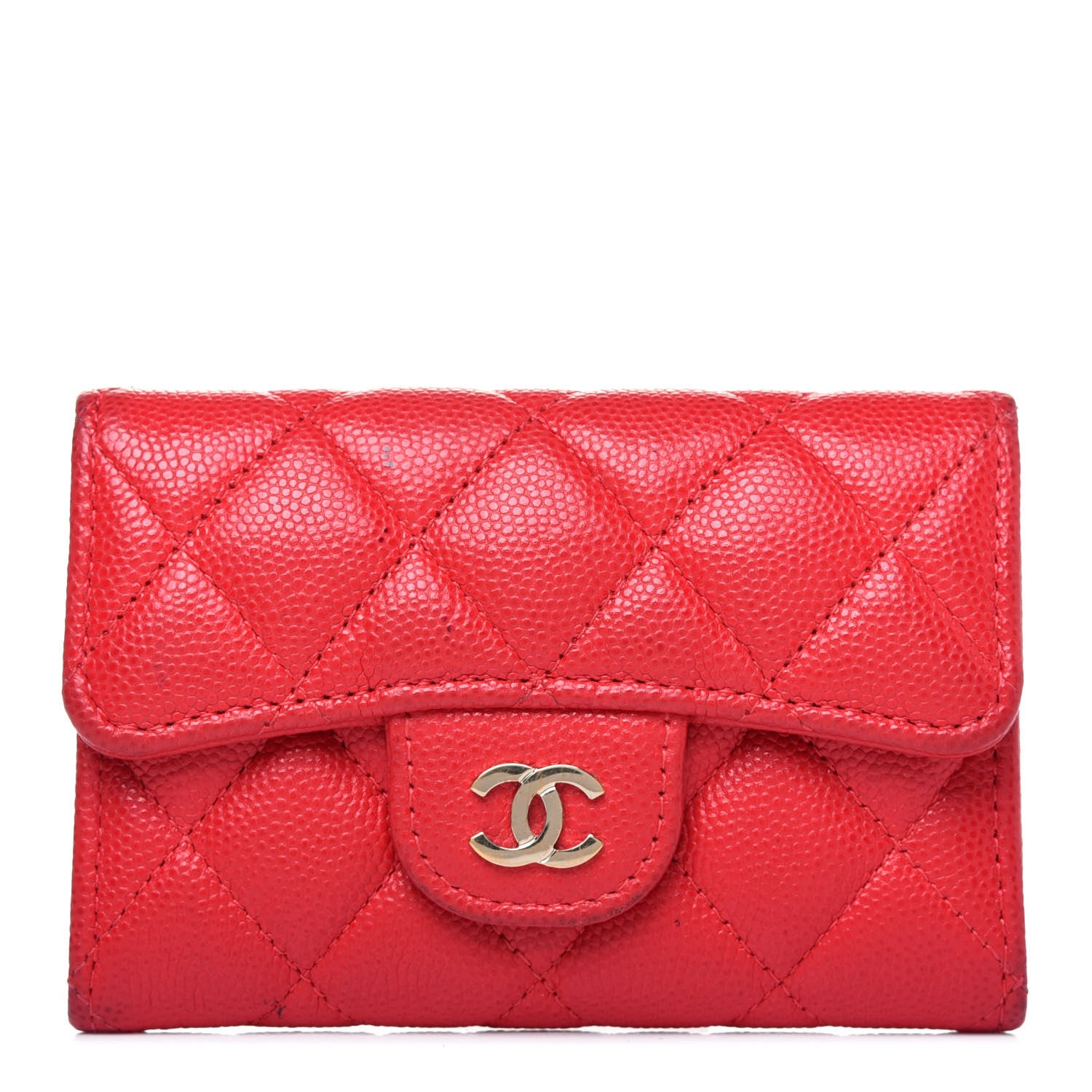 Chanel Caviar Quilted Flap Card Holder Wallet Red 1 of 18