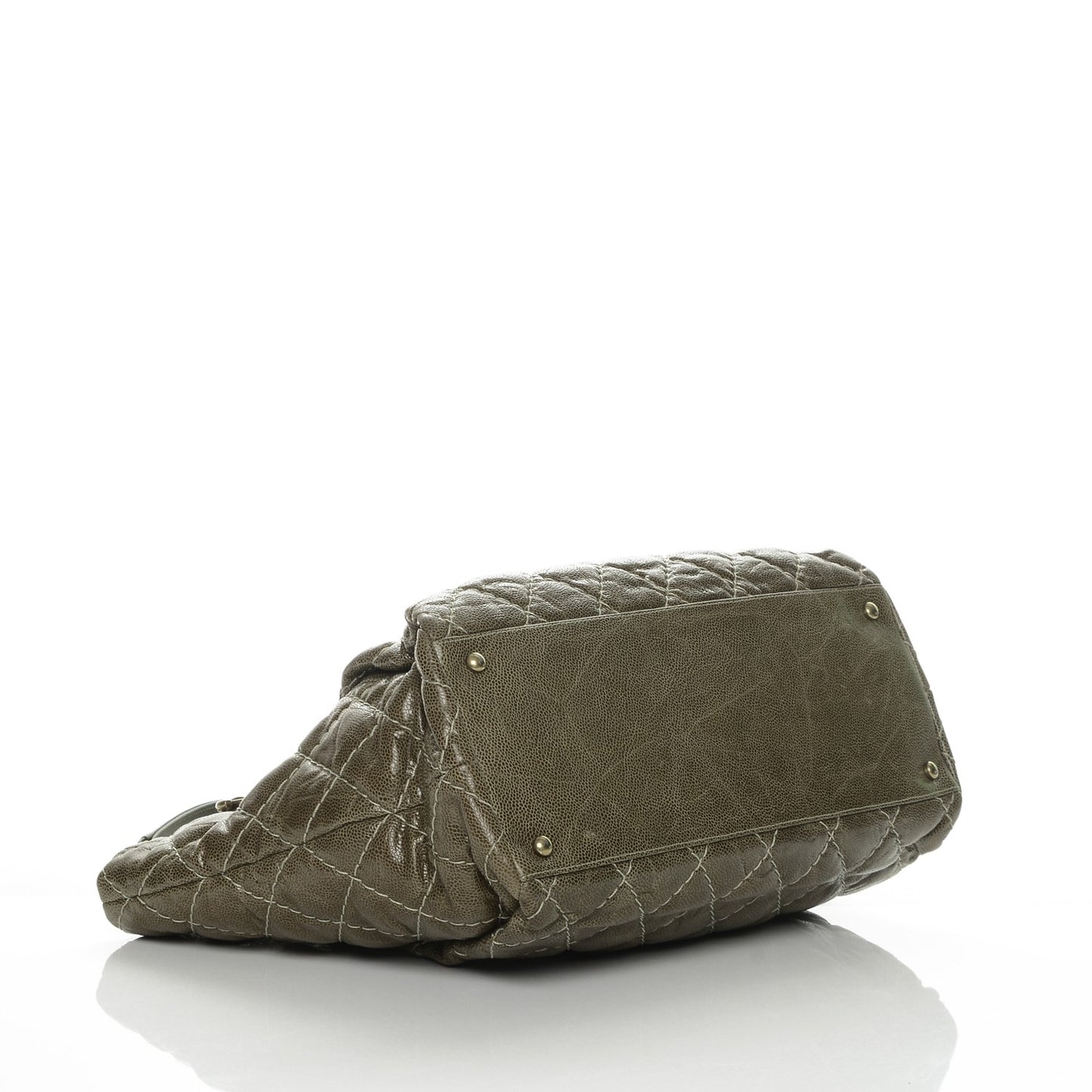 Crumpled Grained Calfskin Large Coco Pleats Tote Khaki