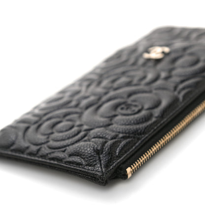 Chanel Caviar Camellia Embossed Classic Flat Wallet Pouch Black 10 of 11