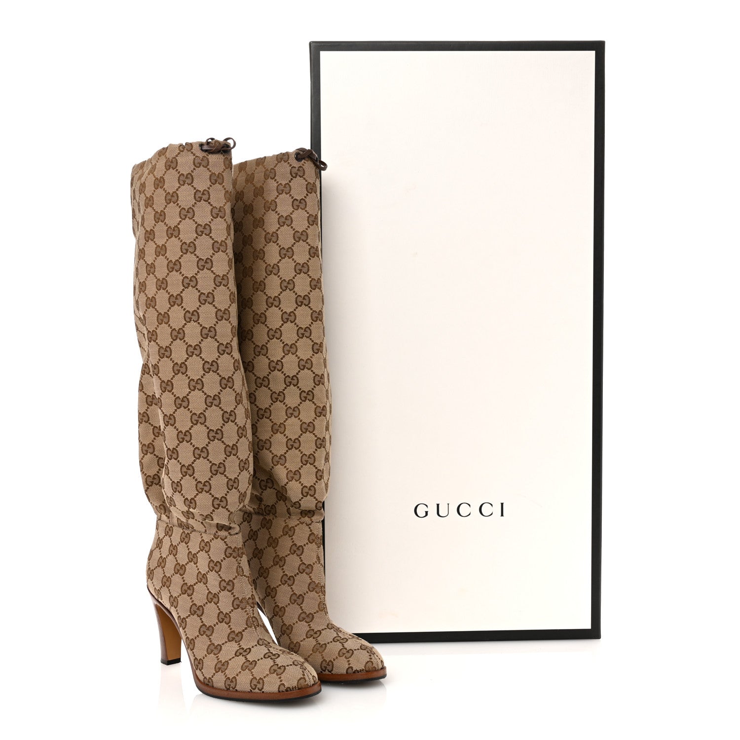 Gucci Monogram Malaga Kid Lisa Mid Heel Boots 38 Beige Ebony 9 of 9