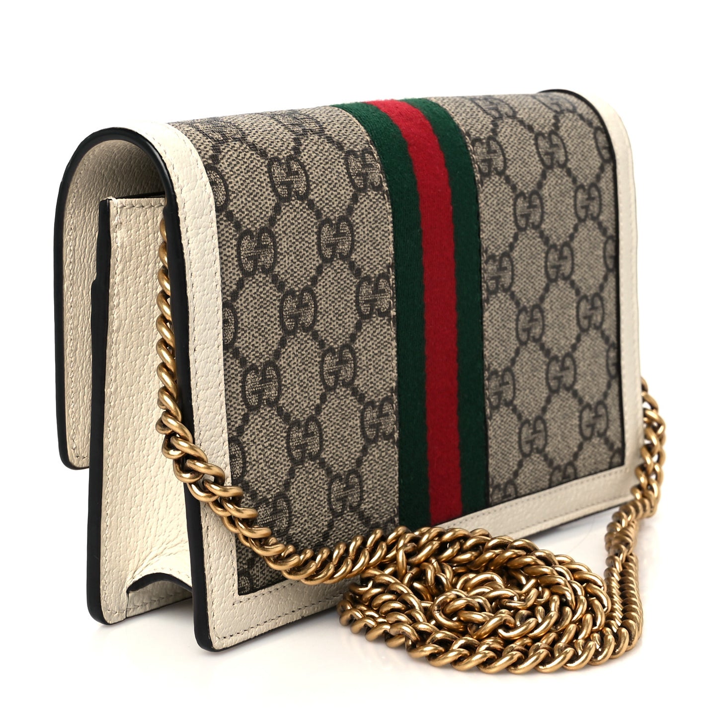 GG Supreme Monogram Web Queen Margaret Chain Wallet White