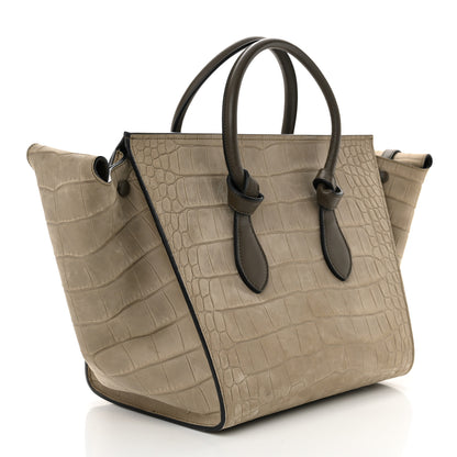 Celine Crocodile Embossed Nubuck Calfskin Small Tie Knot Tote Grey 3 of 9