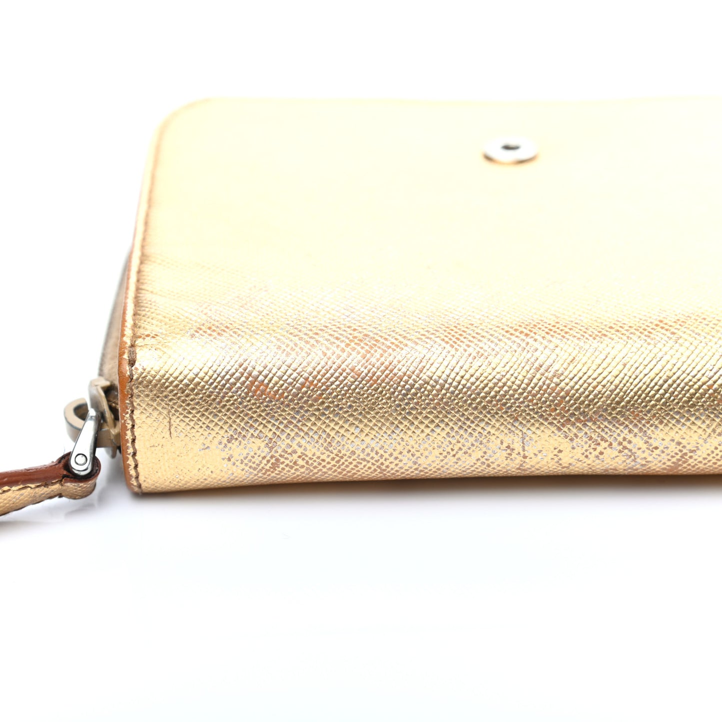 Metallic Saffiano Compact Zip Around Wallet Gold