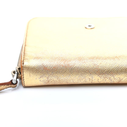 Prada Metallic Saffiano Compact Zip Around Wallet Gold 25 of 26
