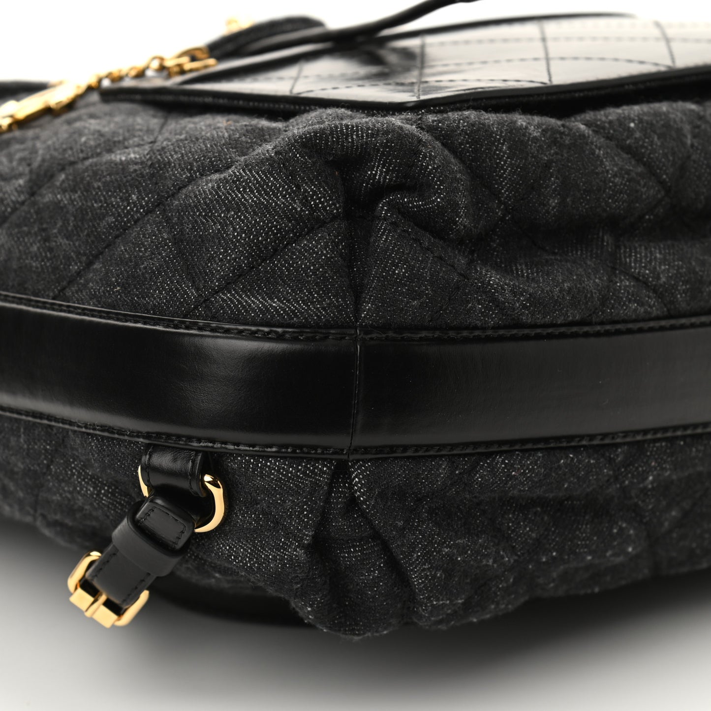 Denim Calfskin Quilted Backpack Dark Grey Black