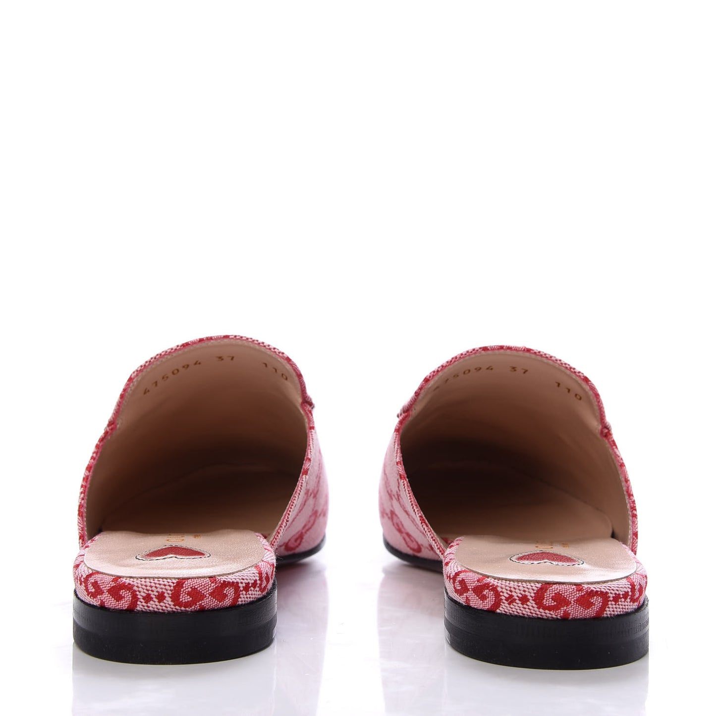 Canvas GG Monogram Horsebit Womens Princetown Slippers 37 Gardenia Hibiscus Red