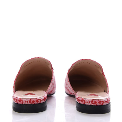 Gucci Canvas GG Monogram Horsebit Womens Princetown Slippers 37 Gardenia Hibiscus Red 6 of 10