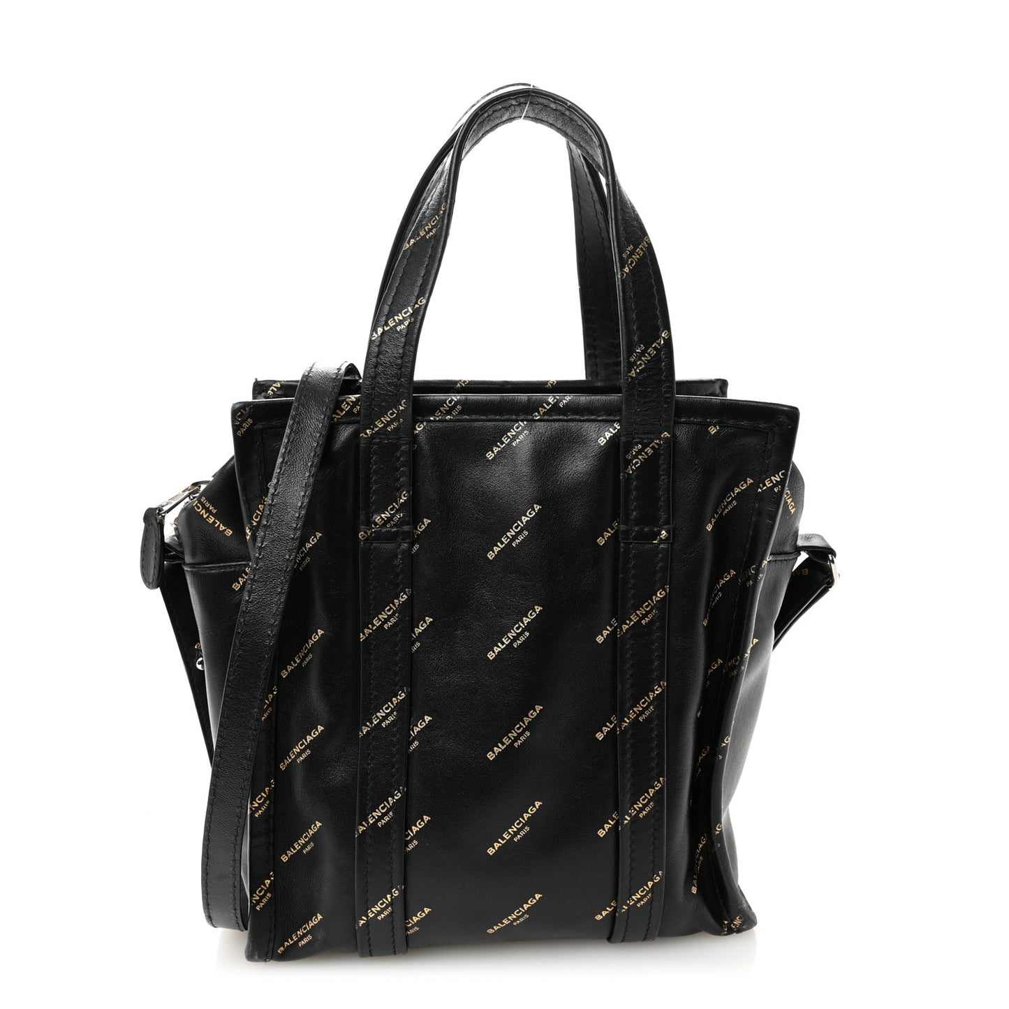 Calfskin Allover Logo XS Bazar Shopper Tote Black Gold