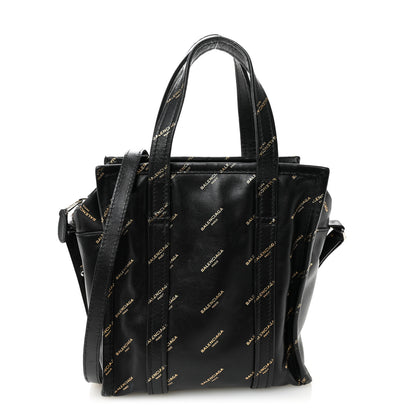 Balenciaga Calfskin Allover Logo XS Bazar Shopper Tote Black Gold 1 of 12