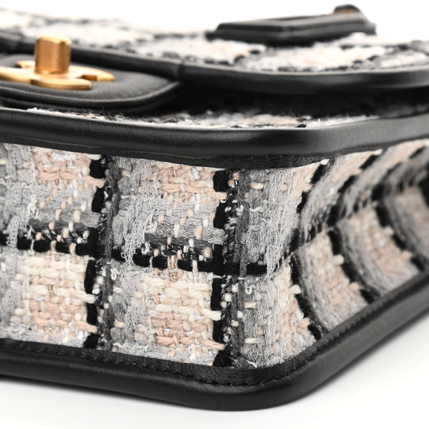Tweed Calfskin School Memory Mini Top Handle Flap Ecru Grey Beige Black