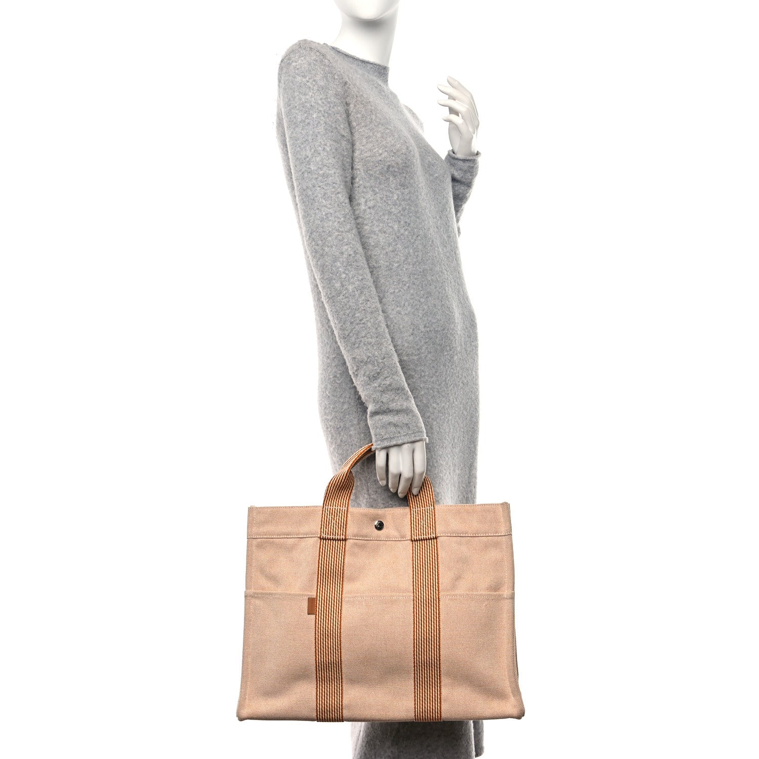 Hermes Canvas Herline MM Tote Orange 3 of 9