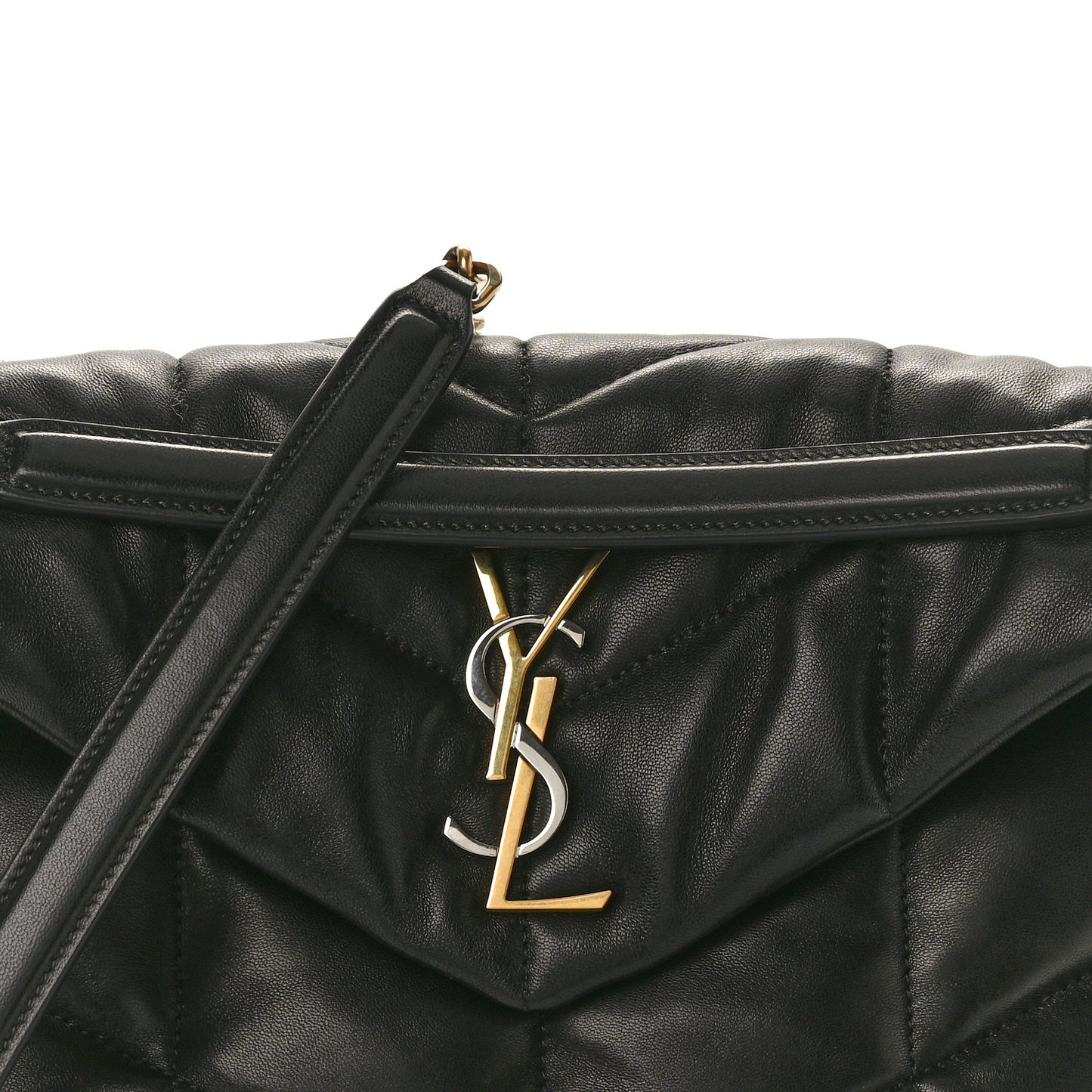 Lambskin Quilted Tri-Metal Small Loulou Puffer Monogram Chain Satchel Black