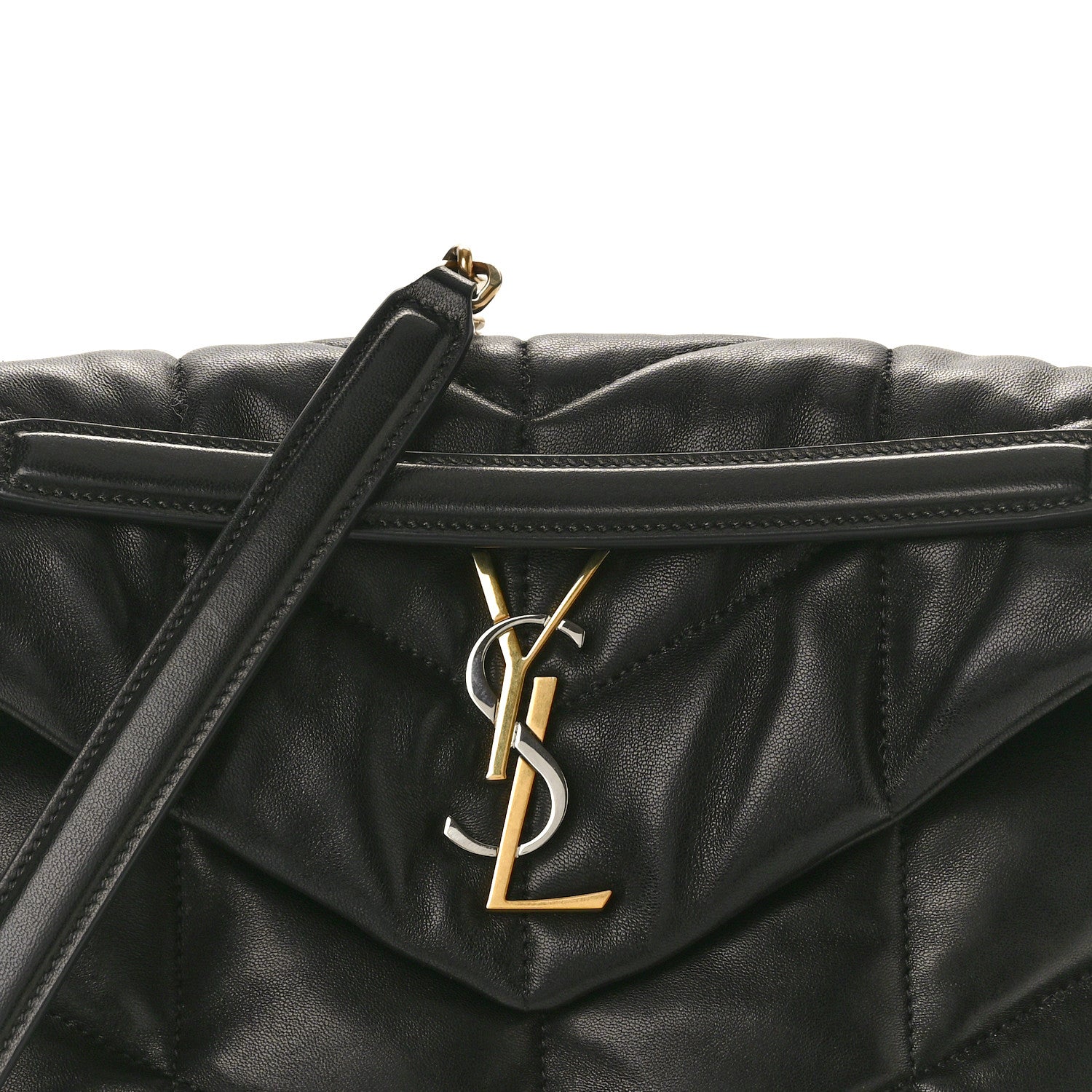 Saint Laurent Lambskin Quilted Tri-Metal Small Loulou Puffer Monogram Chain Satchel Black 9 of 12