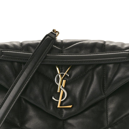 Saint Laurent Lambskin Quilted Tri-Metal Small Loulou Puffer Monogram Chain Satchel Black 9 of 12