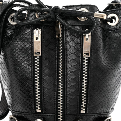 Saint Laurent Calfskin Snakeskin Embossed Small Rider Bucket Bag Black 6 of 8
