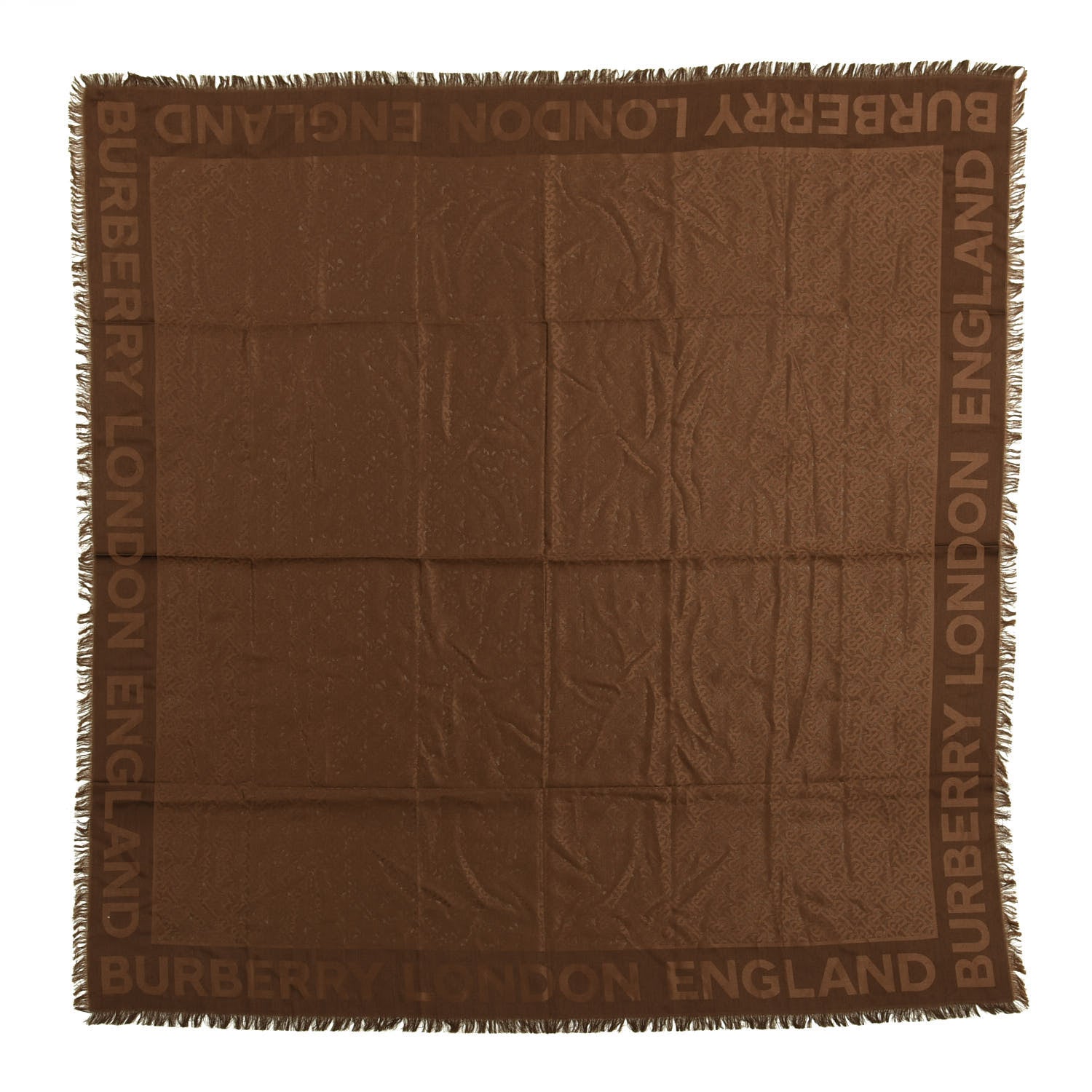Burberry Silk Wool Monogrammed TB Print Square Scarf Dark Chesnut 1 of 3