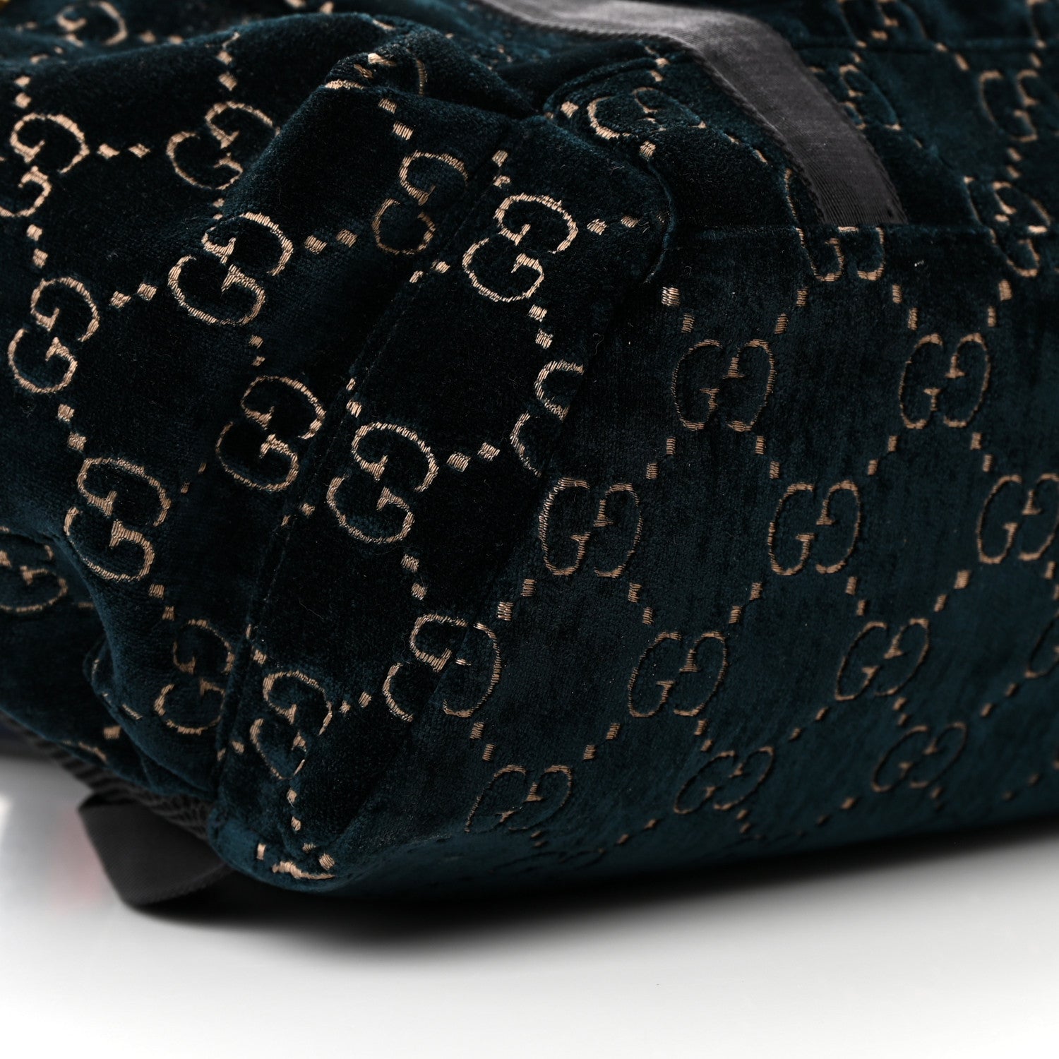 Gucci Velvet GG Monogram Web Medium Double Buckle Backpack Blue Beige Black 9 of 16
