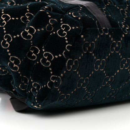 Gucci Velvet GG Monogram Web Medium Double Buckle Backpack Blue Beige Black 9 of 16