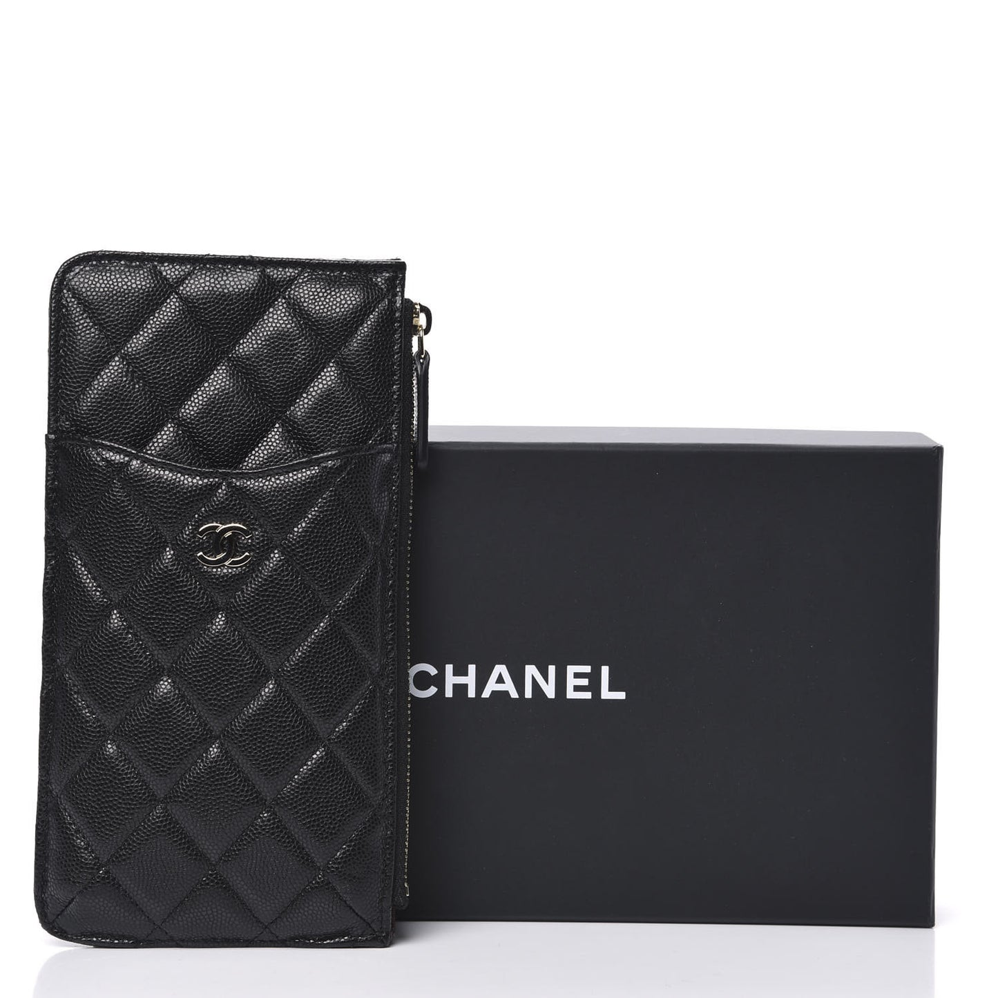 Caviar Quilted Classic Flat Wallet Pouch Black